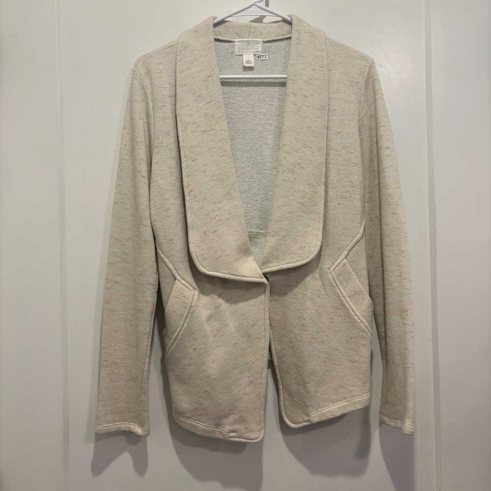 Caslon Womens Small Beige Oatmeal Heather Shawl Collar Open Front Knit Jacket
